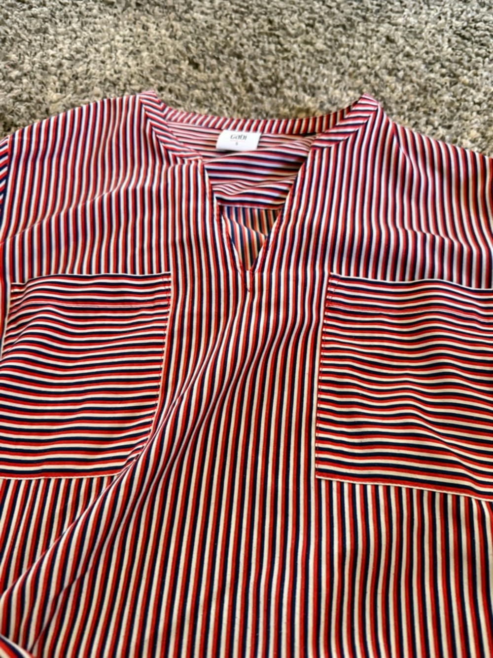 CAbi Red, White & Navy Striped Tee